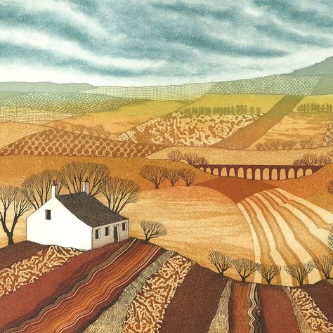 Rebecca Vincent, Vincent Art, Landscape Art Quilts, Landscape Quilt, Landscape Quilts, Copper Plate, Naive Art, Colorful Landscape, Contemporary Landscape