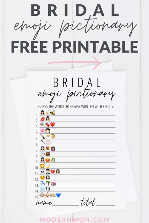 FREE Bridal Emoji Pictionary printable game card including detailed instructions on how to play and extra tips for playing! #bridalemojipictionary #freebridalemojipictionaryprintable #ModernMaidofHonor #ModernMOH Emoji Pictionary Bridal Shower Game, Bridal Pictionary Game, Bridal Shower Emoji Game Free Printable, Bridal Emoji Game, Bridal Shower Emoji Pictionary, Bridal Shower Ice Breaker Games, Virtual Bridal Shower Games, Bridal Shower Games Free Printables Templates, Emoji Bridal Shower Game