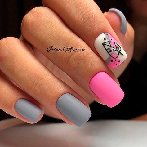 Grey Matte Nails, Matte Pink Nails, Grey Nails, Grey Nail Designs, Unghie Nail Art, Gray Nails, Almond Nails Designs, Nails 2020, Matte Pink