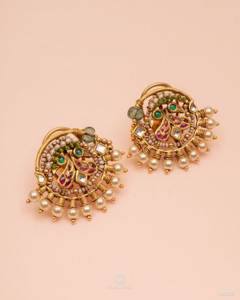 WhatsApp : +917016466150  22kt Gold Heritage Earring | Harit Zaveri Jewelers | Ahmedabad, India. Studs Earrings Gold India, Studs Earrings Gold, Gold Jewellry, Heritage Jewellery, Blouse Hand Designs, Studs Earrings, Ear Rings, Gold Jewelry Fashion, Indian Jewellery