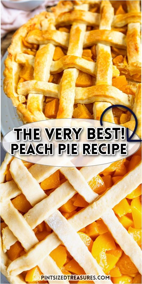 Treat yourself to homemade peach pie by Pint-sized Treasures! Our simple recipe offers a delightful, sweet treat with fresh peaches and a flaky homemade crust. This dessert pays heartfelt homage to Grandma's beloved recipes. Best Peach Pie, Peach Pie Filling Recipes, Homemade Peach Pie, Creative Pie Crust, Creative Pies, Peach Pie Recipe, Fresh Peach Pie, Peach Pie Recipes, Peach Pie Filling