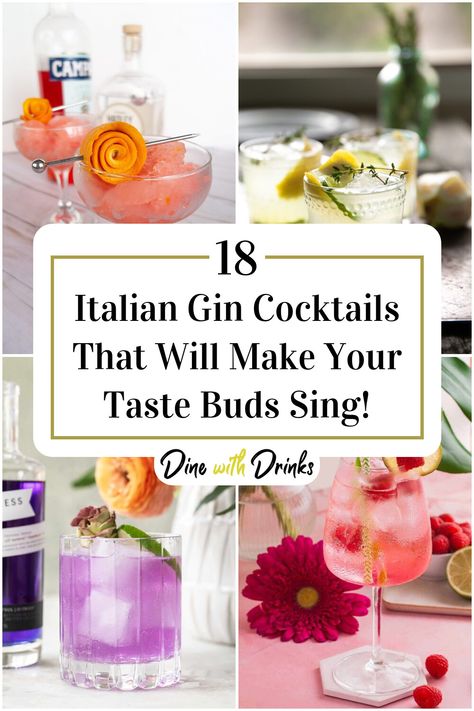 Collage of 4 italian gin cocktails. Classic Italian Cocktails, Gin Mixed Drinks, Italian Cocktail Recipes, Gin And Soda, Best Gin Cocktails, Gin And Prosecco, Italian Drinks, Italian Cocktails, Gin Brands