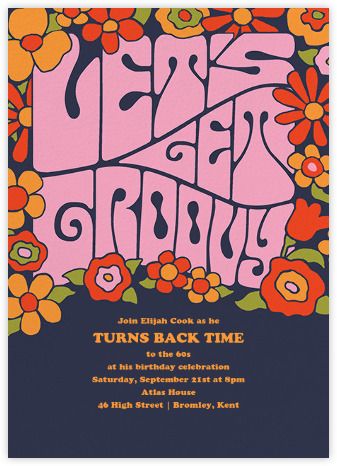 Lets Get Groovy Invitation, 60s Invitation Design, 60s Party Invitation, 70s Party Invite, 60s Themed 60th Birthday Party, 70s Invitation Design, 70s Birthday Card, 60s Invitation, 70s Party Invitations