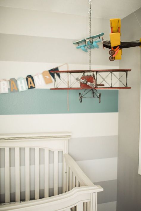 This Nursery Will Make You Want to Travel With Your Kids | The Everymom Planes Trains And Automobiles Nursery, Planes Trains Automobiles Nursery, Nursery Vintage, Planes Trains And Automobiles, Car Nursery, Travel Nursery, Vintage Planes, Vintage Nursery, Vintage Kids