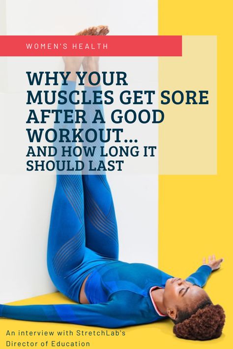 StretchLab's Director of Education answers why muscles get sore after a workout and how long the soreness should last in this article by Women's Health. Sore Legs After Workout, Stretches To Help Sore Leg Muscles, How To Get Rid Of Muscle Soreness, Sore Thigh Muscles, Stretching For Sore Muscles Recovery, Workout Recovery Sore Muscles, Sore After Workout, Gym Recovery Muscle Soreness, Sore Muscles After Workout