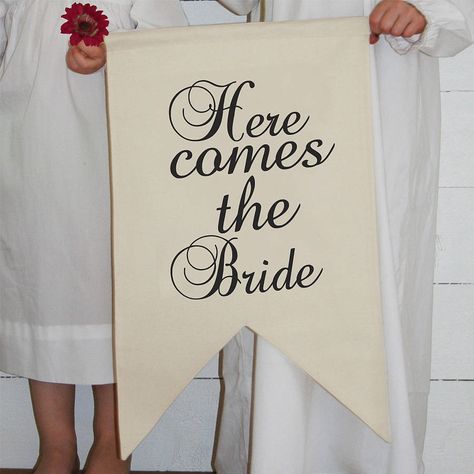 'Here Comes The Bride' Banner Ceremony Decorations Church, Personalised Signs, Bride Sign, Rustic Winter Wedding, Simple Designs To Draw, Wall Banner, Church Ceremony, Wedding Banner, Wedding Flower Girl