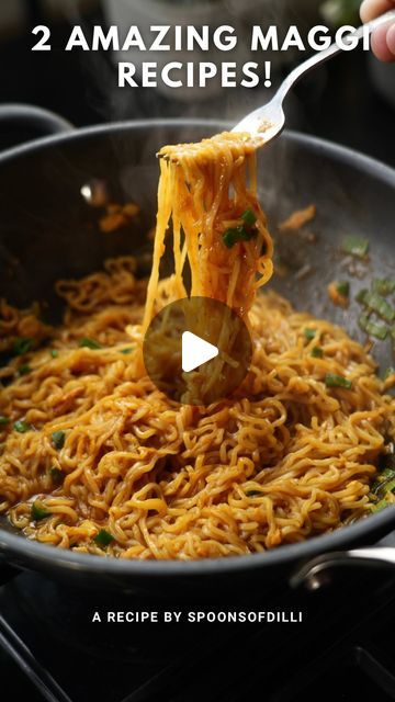 Spoons of Dilli on Instagram: "•2 OF OUR FAVOURITE MAGGI RECIPES•😍 These 2 maggi recipes are a MUST TRY! Specially loved the chilli taste and how easy these are to make🙌 Totally Mind blowing🤤  Ingredients used are- For Chilli Garlic Maggi- Garlic cloves- 8-10 pcs Red chilli powder- 1 Tsp Salt to taste Oil- 1-2 Tbsp Maggi masala Water as required Maggi noodles- 2 packets Some spring Onion  For Chilli paste maggi- Onion- 1 medium size Kashmiri red chillies- 4-5 pcs Garlic cloves- 4-5 pcs Sugar- 1 Tbsp Imli ka paani (imli water) Salt to taste Oil- 1-2 Tbsp Red chilli powder- 1 Tbsp Maggi masala Water as required Maggi noodles- 2 packets" Garlic Maggi Recipes, How To Make Maggi, Easy Maggi Recipes, Chilli Garlic Maggi, Masala Maggi Recipe, How To Make Noodles, Maggi Masala, Maggi Noodles, Maggi Recipes