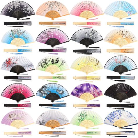 PRICES MAY VARY. Reliable to Use: these folding fans are made of quality bamboo and silklike fabrics, lightweight but strong enough, not to break or deform easily; The surface feels smooth, and the fans and frames are tightly connected, which can serve you for a long time Easy to Grasp Size: our foldable handheld fans are approx. 38 x 21 cm/ 15 x 8.27 inches in size, light in weight, easy to grasp and use, adding more personal charm to you in dress up parties or dance performances; Please check Silk Fans, Tools Drawing, Folding Fans, Chinese Accessories, Painted Fan, Chinese Fan, Chinese Vintage, Japanese Fan, Gold Money