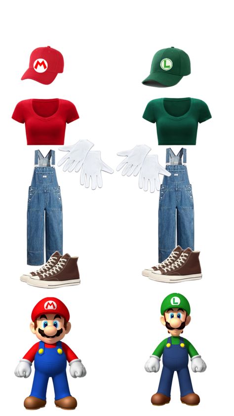 Costume Mario Luigi inspired outfit Halloween costumes fancy dress duo costume Luigi Halloween Costume, Mario Halloween Costumes, Halloween Inspired Outfits, Fun Halloween Outfits, Mario Und Luigi, Mario Costume, Mario Y Luigi, Mario E Luigi, Cute Group Halloween Costumes