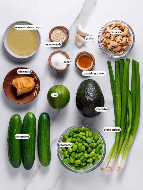 Cucumber Edamame Salad with Creamy Miso Dressing Healthy Edamame Recipes, Edemame Recipes Frozen, How To Make Edamame, Miso Salad, Work Breakfast, Edamame Recipes, Inflammation Recipes, Edamame Salad, Anti Inflammation Recipes