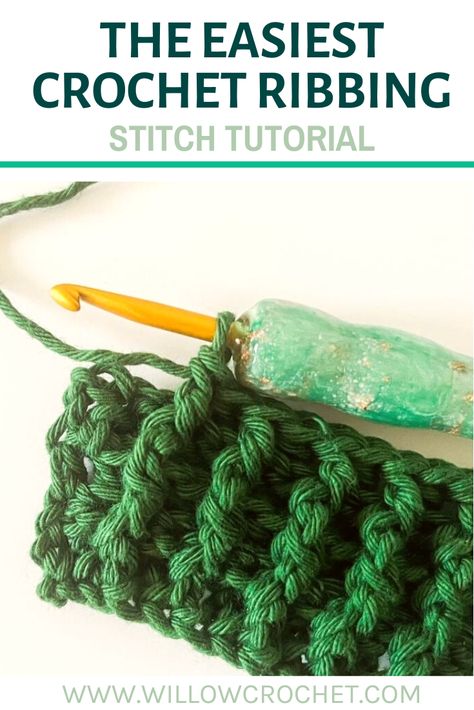 Use front and back post stitches to make this super easy crochet ribbing. #crochet #crochetutorial Crochet Ribbing Tutorial Videos, Crochet Ribbing In The Round, Crochet Ribbing Tutorial, Ribbing Crochet, Crochet Rib Stitch, Crochet Ribbing, Super Easy Crochet, Ribbed Crochet, Yarn For Sale