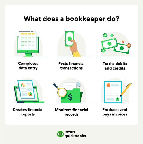 What Does a Bookkeeper Do? Duties & More | QuickBooks Bookkeeping Aesthetic, Quickbooks Tips, Bookkeeping Basics, Quickbooks Tutorial, Accounting Notes, Accounting Education, Business Mind, Book Keeping, Accounting Basics