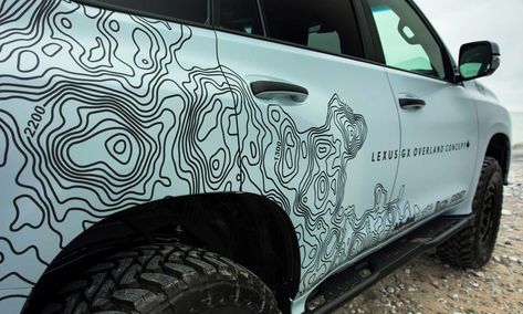 Lexus GX Overland Concept | Cool Material Topographic Car Wrap, Lexus Gx 460, Big Garage, Vehicle Signage, Tacoma Truck, Lexus Gx, Van Wrap, Vw T6, Car Wrap Design