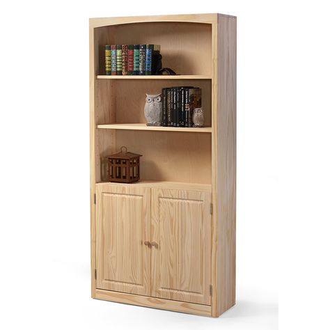 Archbold Pine bookcase with doors Solid Wood Bookshelf, Bookcase With Doors, Style Bookcase, Pine Bookcase, Unfinished Furniture, Wood Bedroom Furniture, Wood Bookshelves, Pine Design, Wood Bookcase