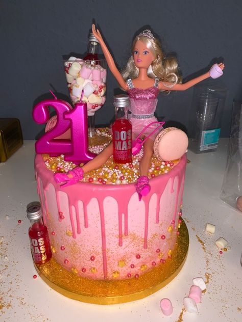 20th Birthday Cake Barbie, Barbie Cake 30th, Pink Birthday Cake Barbie, Pink Barbie 21st Birthday, Barbie Birthday Party 21, 21st Birthday Ideas Barbie, 21 Barbie Cake, Drunk Barbie Cake 18th, Barbie Party Adult Ideas