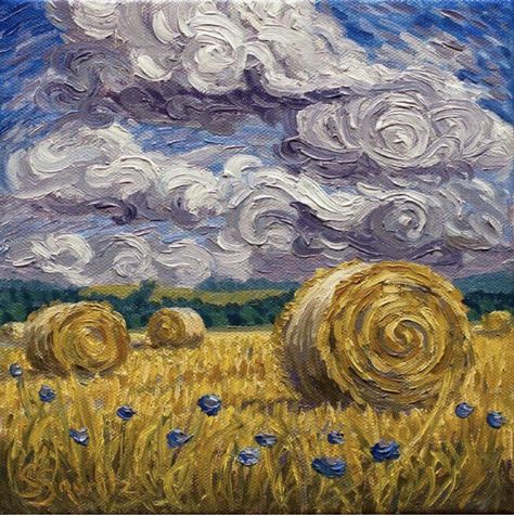 Art Like Van Gogh, Acrylic Painting Van Gogh Style, Van Gogh Landscape Paintings, Van Gogh Clouds, Van Gogh Inspired Paintings, Van Gogh Art Style, Van Gogh Style Painting, Famous Landscape Paintings, Student Painting