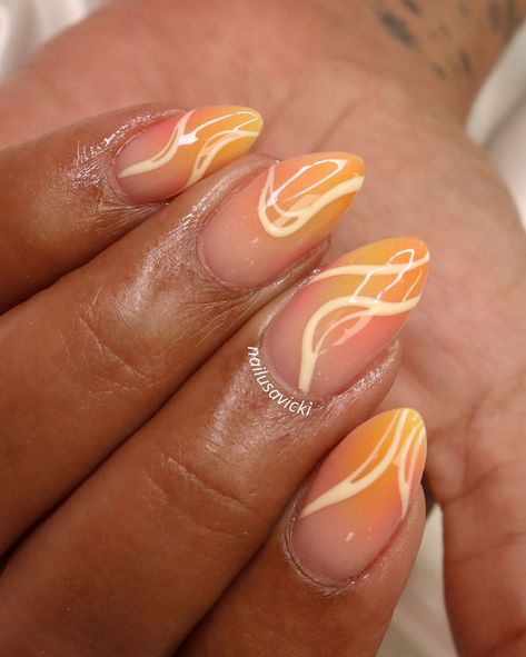 The summer sunset color combo is just too good🌅 . . . #nails #nailusa #nailart #naildesign #nailsofInstagram #naildesigns #nailsoftheday #naildesignsideas #acrylic #acrylicnails #raleigh #durham #raleighnails #trend #trendynails #nailinspo #springnails #summernails #funnails #colorfulnails #raleighnailtech Neon Sunset Nails, Neon Sunset, Hoco 2024, Good Nails, Sunset Nails, Almond Acrylic, Aura Nails, Sunset Color, Short Acrylic