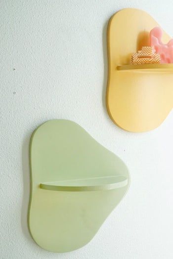 Curved Shelf Wall, Sage Green And Mustard, Character Imperfections, Curved Shelf, The Blob, Matte Primer, Gift Ide, White Dandelion, Plant Shelf