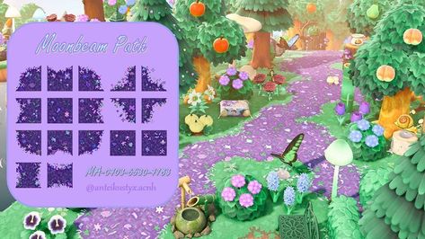 Purple Cottagecore, Pastel Emo, Animal Crossing Music, Acnh Custom Designs, Cottagecore Ideas, Cottagecore Animal Crossing, Path Design, Island Theme, Qr Codes Animal Crossing