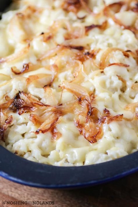 Cheese Spaetzle Recipe (Kaesespaetzle) Speatzle Recipe, Cheese Spaetzle, German Side Dishes, Sausage Casserole Recipes, Spaetzle Recipe, German Food Authentic, Oktoberfest Food, Winter Cooking, Easy Cheese