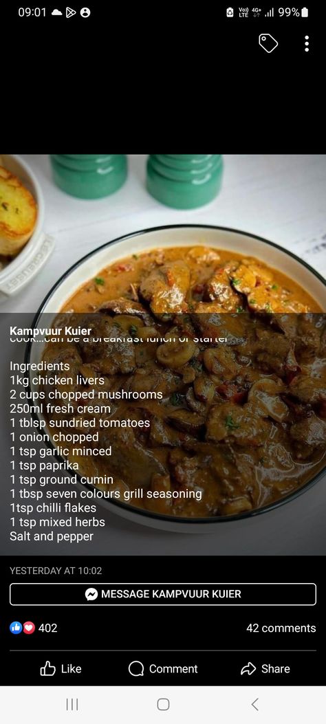 Creamy Samp Recipes South Africa, Chicken Liver Recipes, South African Dishes, Banting Recipes, Liver Recipes, South African Recipes, Chicken Livers, Food Videos Cooking, Cooking Recipes Desserts