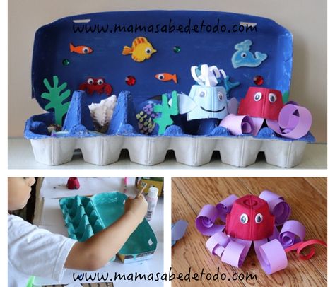 Egg Carton Sea Creatures, Egg Carton Coral Reef, Egg Carton Turtle, Environment Activities For Kids, Egg Box Craft, Sea Creatures Crafts, Cardboard Kids, Ocean Projects, Cardboard Model