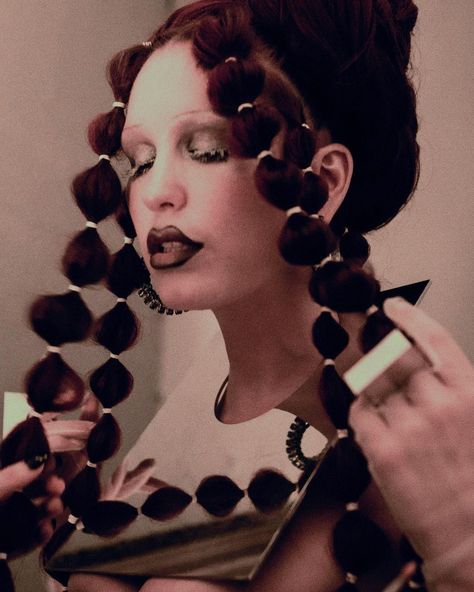 Trinity Vigorsky on Instagram: “Shackled in my reflection ~ my life one long funeral procession. The passion. The pageantry. Mirror @bondhardware Rings @bondhardware…” My Reflection, Hair Images, Creative Hairstyles, Editorial Makeup, Swan Lake, The Passion, Makeup Inspiration, Live Lokai Bracelet, Girl Hairstyles