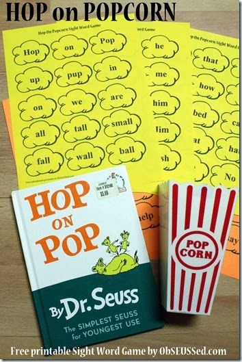 Hop on Pop Free Printable Dr. Seuss Game Dr. Suess, Popcorn Words, Hop On Pop, Dr Seuss Activities, Reading Night, Seuss Classroom, Sight Words Printables, Dr. Seuss, Dr Seuss Week