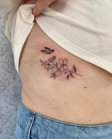 Snakes And Butterfly Tattoo, Butterfly And Flower Rib Tattoo, Fineline Bee And Flower Tattoo, Underboob Butterfly Tattoo, Bee And Butterfly Tattoo, Flowers And Butterfly Tattoo, Fine Line Rib Tattoo, Bee And Flower Tattoo, Impulsive Ideas