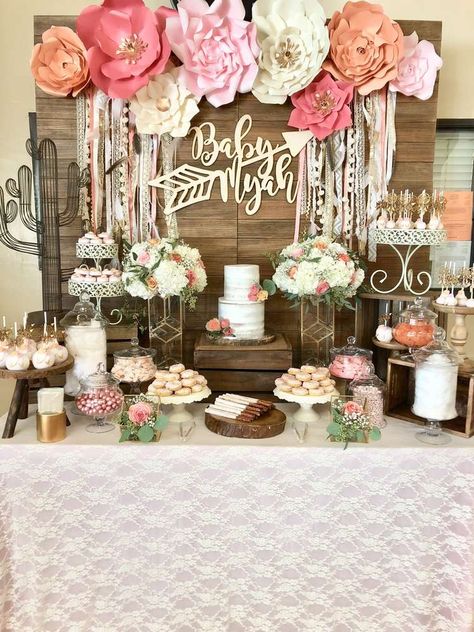 Such a pretty Boho Chic Baby Shower!! Love the dessert table! See more party ideas and share yours at CatchMyParty.com #bohochic #babyshower Fiesta Shower, Baby Shower Party Themes, Baby Shower Boho, Secret Squirrel, Babyshower Party, Baby Corner, Idee Babyshower, Bohemian Baby Shower, Shabby Chic Baby