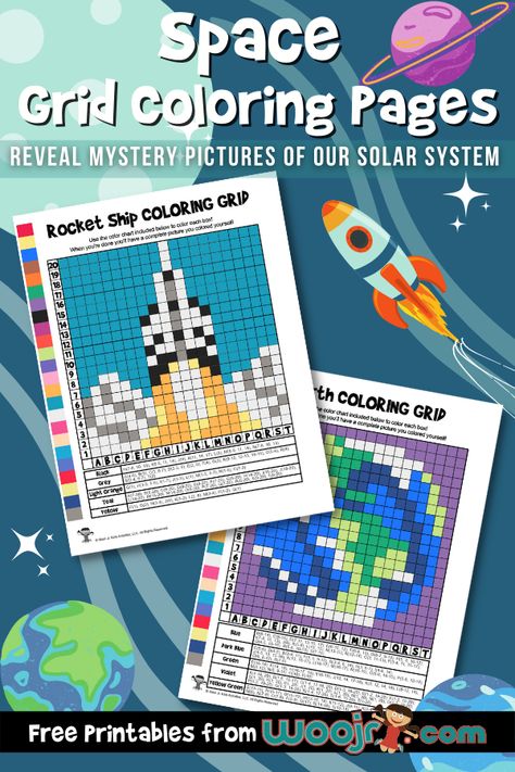 Space Themed Classroom Activities, Space Stem Activities For Kids, Outer Space Elementary Activities, Space Reading Activities, Outer Space Activities Middle School, Second Grade Space Activities, Astronomy Elementary Activities, Grid Coloring Pages, Astronomy Worksheets