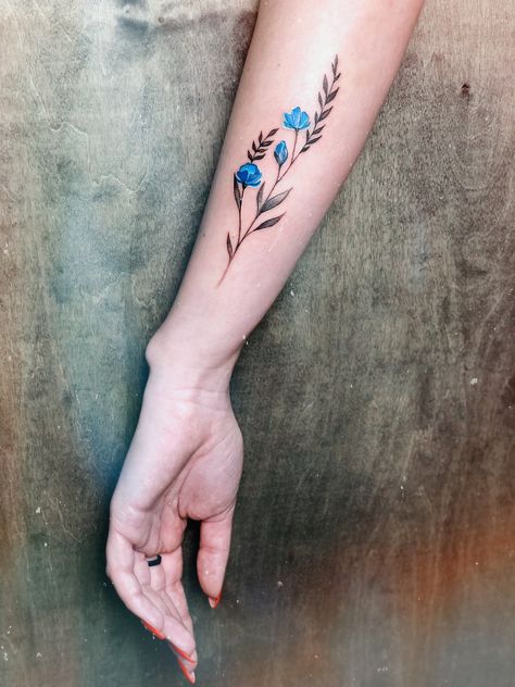 Minimalistic flowers tattoo dinalitun pretty tattoo blue girl little Simple Blue Tattoo, Light Blue Tattoo, Blue Flower Tattoo, Let It Be Tattoo, Blue Flower Tattoos, Wildflower Tattoo, Blue Tattoo, Lotus Tattoo, Girly Tattoos