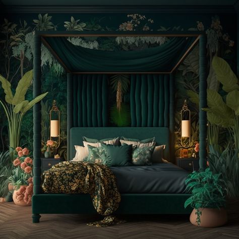 Emerald Green Bedrooms, Double Bed Designs, Bed Interior, Bad Inspiration, Dark Home Decor, Bed Design Modern, Bad Design, Elegant Bedroom, Green Rooms