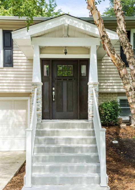 Split-Level Addition & Reno Small Entry Mudroom, Front Entrance Addition, Split Level Front Porch, Entrance Addition, Split Level Addition, Entryway Addition, Entry Addition, Split Level Entry, Mudroom Addition