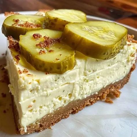 Pickle Cheesecake Recipe - Savory & Unique! - optimal recipes Pickle Cheesecake, Pickle Pie Recipe, Weird Desserts, Unique Cheesecake Recipes, Unique Cheesecake, Optimal Recipes, Savory Cheesecake, Savory Dessert, Protein Ball