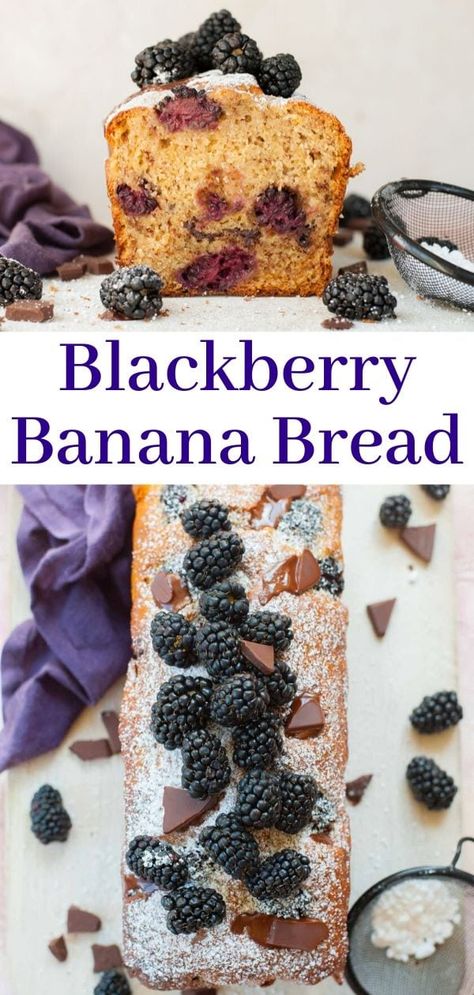 Banana And Blackberry Cake, Blackberry Banana Recipes, Banana Blackberry Muffins, Blackberry Banana Bread, Blackberry Bread, Make Looks, Banana Bread With Chocolate, Banana Cake Recipe Easy, Banana Recipes Overripe