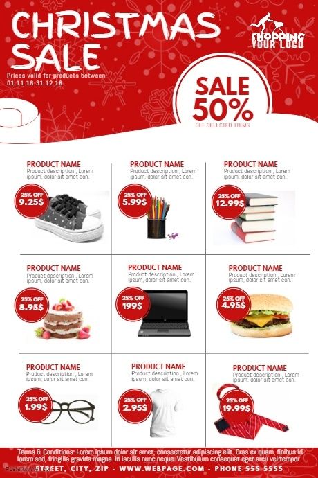 Christmas Sale Product catalogue Flyer Template Christmas Sale Poster, Christmas Retail, Catalog Design Layout, Product Catalog Template, Catalogue Layout, Promo Flyer, Online Poster, Dm Design, Graphic Design Brochure