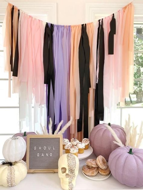 Backdrop Fringe, Girls Halloween Party, Party Streamer, Fringe Decor, Halloween First Birthday, Halloween Themed Birthday Party, Halloween 1st Birthdays, Streamer Backdrop, Halloween Backdrop