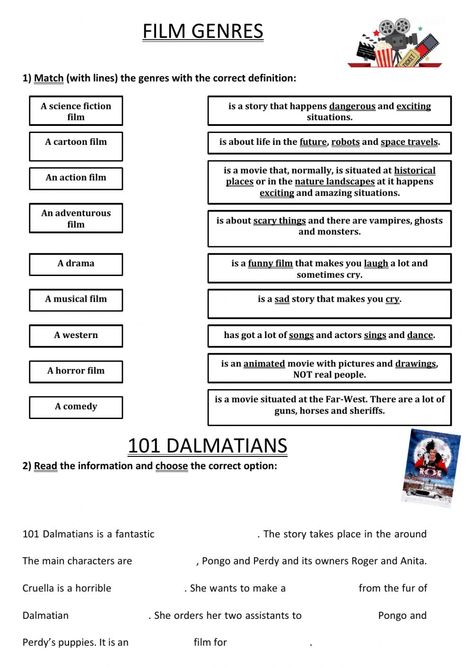 Art Cinema, Movie Synopsis, The Worksheet, Film Genres, The Cinema, English As A Second Language (esl), Teaching High School, English As A Second Language, Action Film