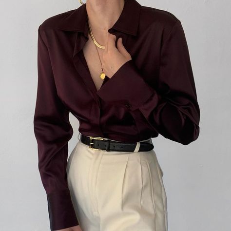 Aubergine Outfit, Deux Birds, Autumn Academia, Elegant Black Dress, Vintage Inspired Outfits, Vintage Ralph Lauren, Silk Charmeuse, Button Up Blouse, Scarf Set