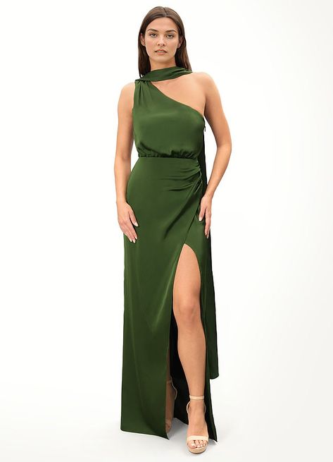 Olive Green Formal Dress, Atelier Dress, Asymmetrical Maxi Dress, Maternity Bridesmaid Dresses, Green Formal Dresses, Military Ball Dresses, Sage Dress, Sheath Skirt, Special Event Dresses