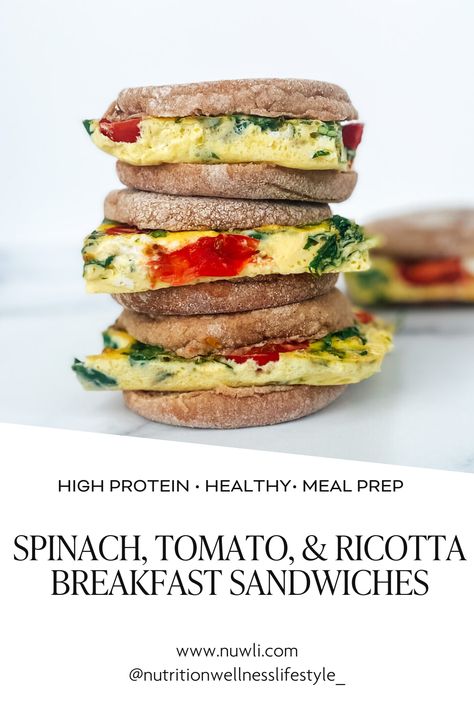 Italian Breakfast Sandwich, Ricotta Sandwich Healthy, Pesto Breakfast Sandwich, Meal Prep Egg Sandwich, Egg White Breakfast Sandwich, Ricotta And Eggs Breakfast, Egg And Tomato Sandwich, Spinach Ricotta Brunch Bake, Breakfast Egg Sandwich