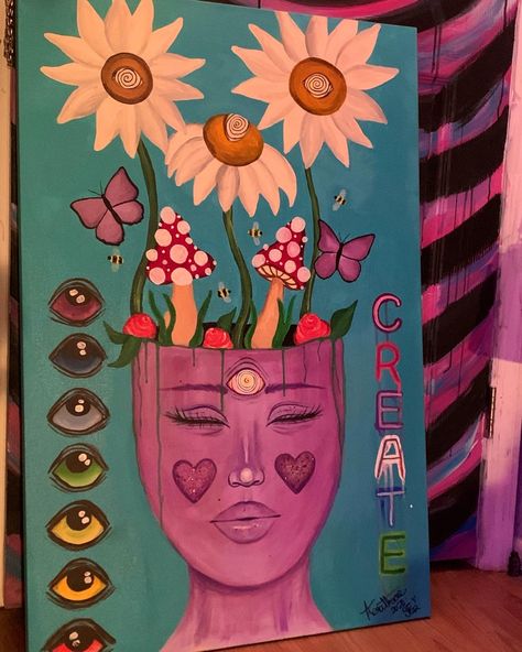 Spiritual Paintings Canvases, Mental Health Paintings On Canvas, Klimt Tattoo, Safety Harbor Florida, Modern Art Canvas Painting, Spiritual Paintings, Trippy Painting, Hippie Painting, Energy Art