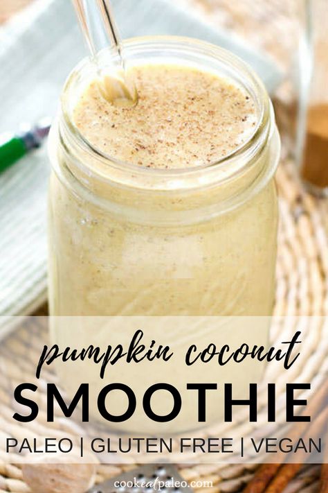 Paleo Breakfast Smoothie, Thm Smoothies, Healthy Paleo Breakfast, Paleo Deserts, Fall Smoothies, Gluten Free Smoothie, Pumpkin Coconut, Coconut Smoothie Recipe, Paleo Drinks