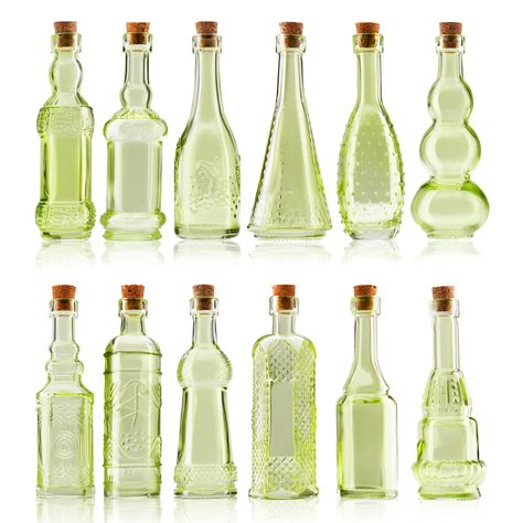 PRICES MAY VARY. Perfect Accessory for your Home Decor: 12 Pcs Glass Bottles. Bottle mouth diameter: 0.45 inch (1.14cm), bottle height(Without Cork): 4.6 inch (11.43cm), bottom diameter: 1.4 inch (3.56cm). Beautiful Assortment of Shape and Styles: Each bottle is uniquely designed. Giving you a beautiful assortment of shapes and styles, reminiscent of antique apothecary bottles and kitchen spice jars. . Made of high quality antique styled glass. Very sturdy and hard to break. Last long time 101 U Vintage Glass Bottles, Mini Vases, Colored Glass Bottles, Glass Bottles With Corks, Green Glass Bottles, Mini Glass Bottles, Glass Bottles Decoration, Apothecary Bottles, Wine Bottle Decor