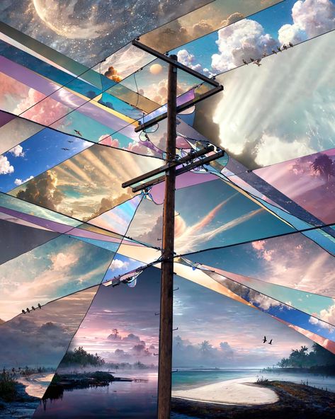 Painted Skies, Telephone Pole, Cool Wallpapers Art, Stunning Wallpapers, Scenery Wallpaper, Surreal Art, Anime Scenery, 그림 그리기, Cool Wallpaper