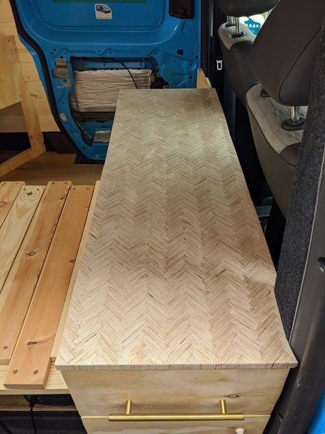 Plywood Worktop, Parquet Herringbone, Parquet Tiles, Van Life Diy, Wood Parquet, Miter Saw, Work Tops, Design Kitchen, Herringbone Pattern