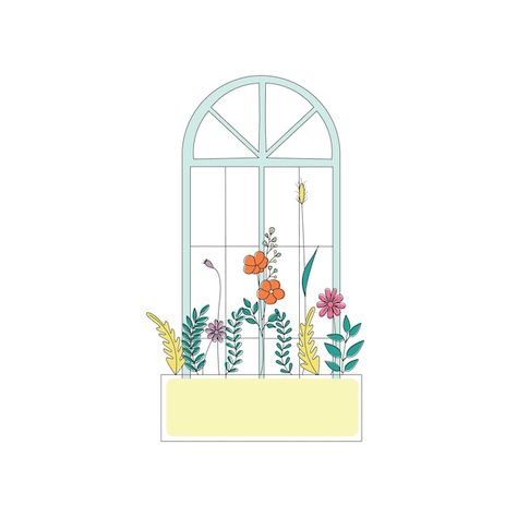 Vector flowers blooming on window balcon... | Premium Vector #Freepik #vector Fall Mural, Spring Vector, Window Balcony, Window Illustration, Window Box Flowers, Flowers Blooming, Vector Flowers, Flower Boxes, Flower Drawing