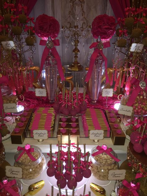 40 Shades Of Pink Party, Fifty Shades Of Pink Party Ideas, Fuschia And Gold Wedding, Rose Gold Party Ideas, Hot Pink Quinceanera Theme, Pink Snack Table, Pink And Gold Snack Table, Hot Pink And Black Dessert Table, Pink And Gold Wedding Theme