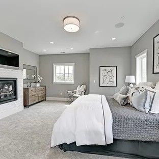 Grey Bedroom Paint, Modern Grey Bedroom, Grey Carpet Bedroom, Gray Bedroom Walls, Gray Walls, Carpet Bedroom, Grey Room, Basement Bedrooms, Grey Bedroom